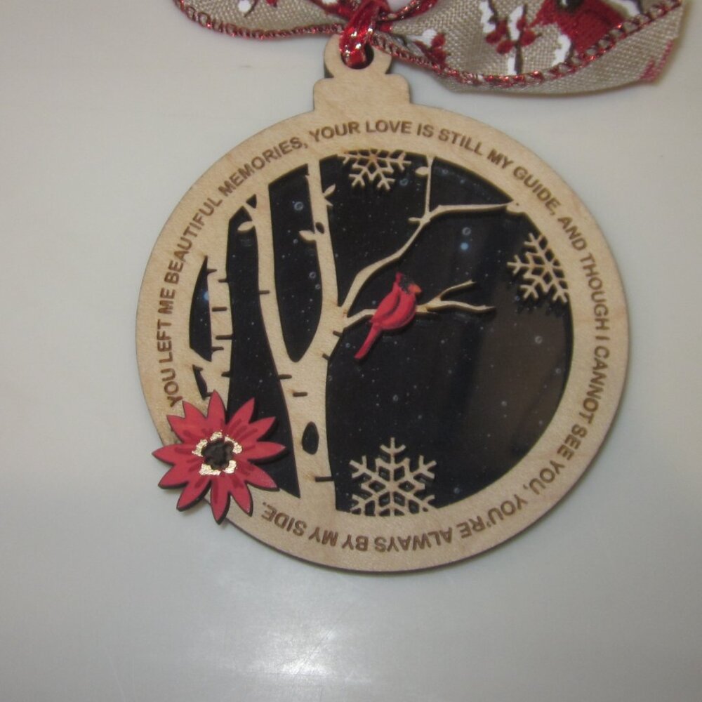 Cardinal Memorial Wood 3D Ornament - Picture 2 of 3